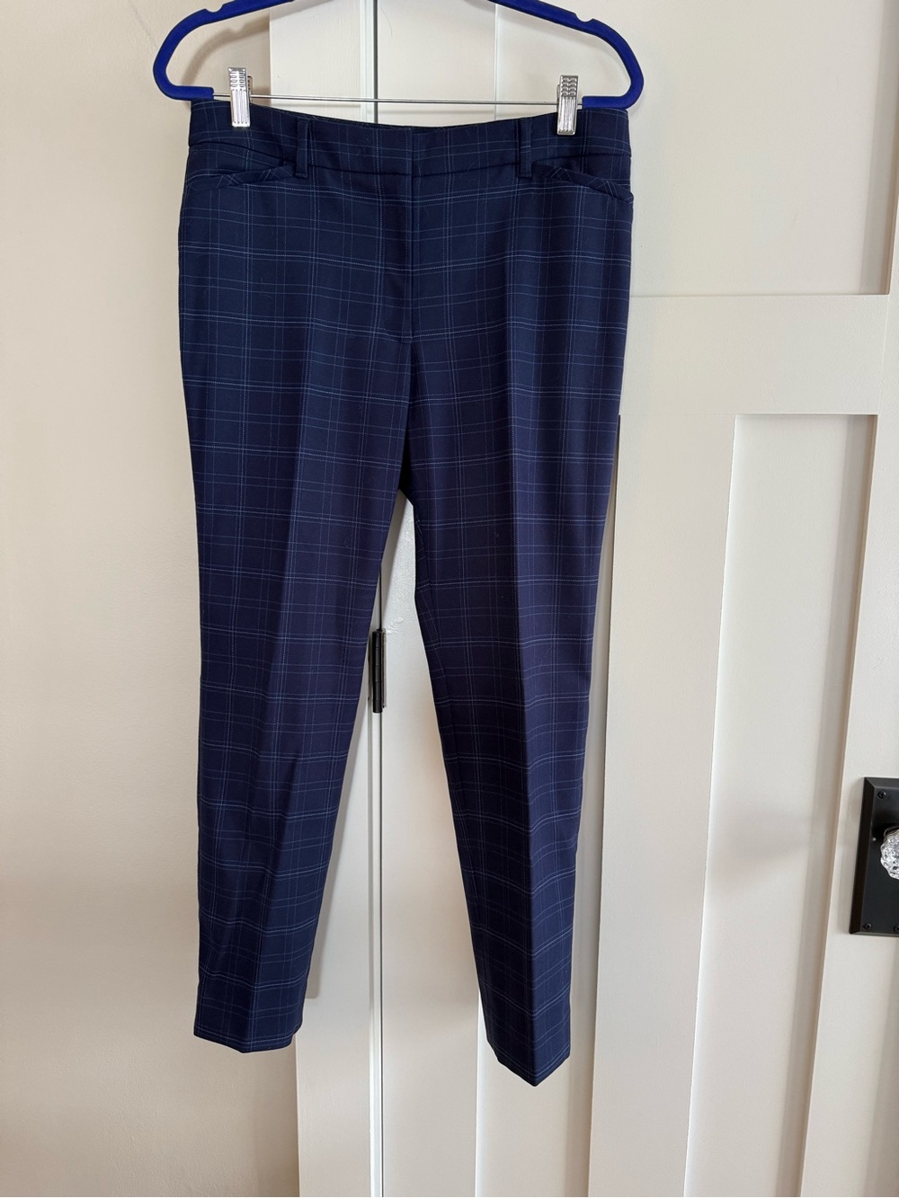 NWOT WHBM Navy Blue Plaid Slim Ankle Pants Career 8